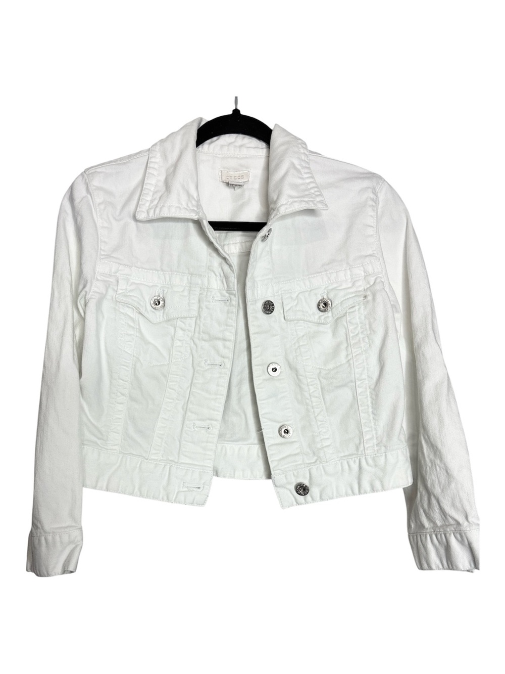 Chico's White Cropped Relaxed Boxy Fit Denim Jean Jacket, size 0 (S)